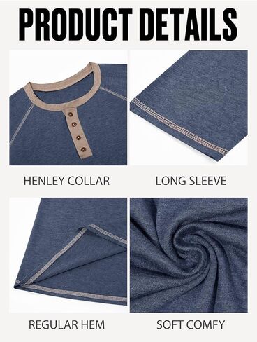 Yousify Mens Henley Shirts Long Sleeve Casual Basic T Shirts Button Vintage Lightweight Cotton Tee Tops in Saudi Arabia