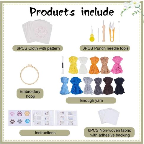Origach 6 Set Cute Animal Punch Needle Coasters Kit مع نمط ، فليتس لاصق ، خيوط ، أدوات ، تعليمات إبرة تطريز مجموعة للمبتدئين البالغين سجادة مقذرة. in Kuwait
