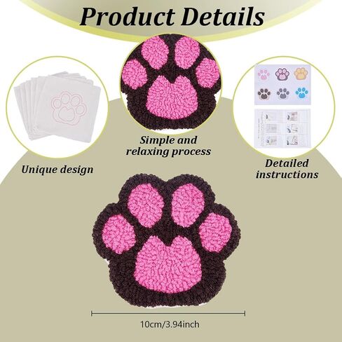 Origach 6 Set Cute Animal Punch Needle Coasters Kit مع نمط ، فليتس لاصق ، خيوط ، أدوات ، تعليمات إبرة تطريز مجموعة للمبتدئين البالغين سجادة مقذرة. in Kuwait