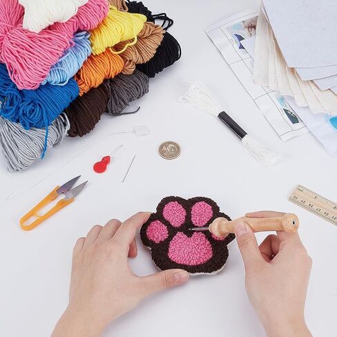 Origach 6 Set Cute Animal Punch Needle Coasters Kit مع نمط ، فليتس لاصق ، خيوط ، أدوات ، تعليمات إبرة تطريز مجموعة للمبتدئين البالغين سجادة مقذرة. in Kuwait