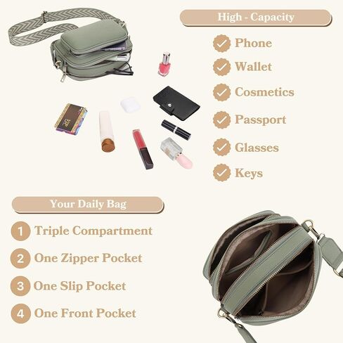 حقيبة SG Sugu Small Crossbody للنساء ، حقائب يد الكتف ثلاثية المقصورة مع حزام قابل للتعديل ، محفظة الكاميرا لكل يوم in Kuwait