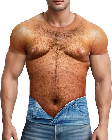 Fanient Hairy Chest for Mens T-Shirts Funny Graphics Crewneck Pattern Short Sleeve Tee Shirts in Saudi Arabia