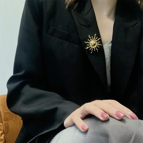 Gold Sun Brooch Pin for Women Men Fashion Sunflower Collar Costume Brooches Simple Lapel Pins Dainty Suit Hat Dress Accessories Decorations Wedding Bouquets Birthday Holiday Jewelry Gift in Saudi Arabia