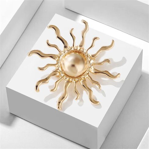 Gold Sun Brooch Pin for Women Men Fashion Sunflower Collar Costume Brooches Simple Lapel Pins Dainty Suit Hat Dress Accessories Decorations Wedding Bouquets Birthday Holiday Jewelry Gift in Saudi Arabia