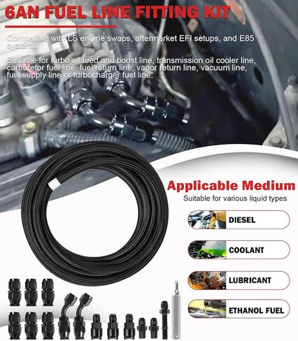 6AN PTFE LS SWAP EFI FUEL LINE طقم تركيب ، 25 قدمًا من خرطوم الوقود المضفر من النايلون المقاوم للصدأ ، 3/8 "PTFE in Kuwait