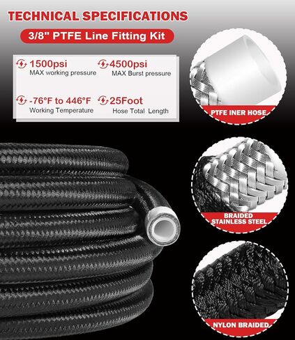 6AN PTFE LS SWAP EFI FUEL LINE طقم تركيب ، 25 قدمًا من خرطوم الوقود المضفر من النايلون المقاوم للصدأ ، 3/8 "PTFE in Kuwait