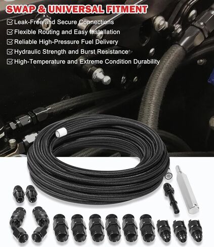 6AN PTFE LS SWAP EFI FUEL LINE طقم تركيب ، 25 قدمًا من خرطوم الوقود المضفر من النايلون المقاوم للصدأ ، 3/8 "PTFE in Kuwait