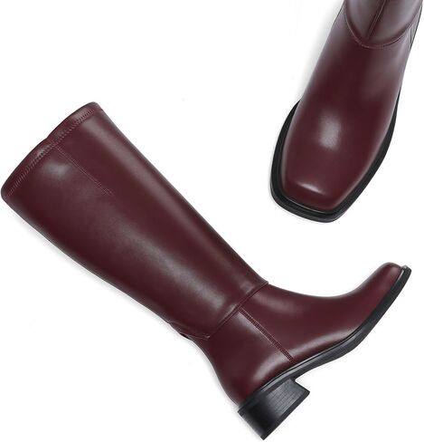 Lovee Cosee Knee High Boots for Women 2025 Low Heel Square Toe Flat Boots with Side Full Zipper Comfortable Walking Shoes for Fall Winter Casual & Office Wear Commuting Travel Fashion Trendy Outfit in Kuwait