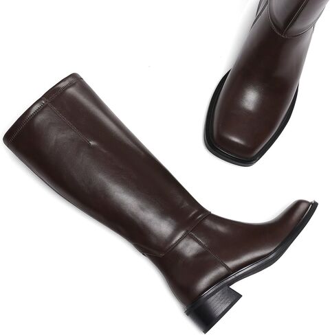 Lovee Cosee Knee High Boots for Women 2025 Low Heel Square Toe Flat Boots with Side Full Zipper Comfortable Walking Shoes for Fall Winter Casual & Office Wear Commuting Travel Fashion Trendy Outfit in Kuwait
