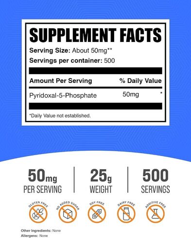 plksupplements.com Pyridoxal 5 مسحوق الفوسفات-P-5-P فيتامين B6 ، P-5-P 50mg-P5P ، خالية من الغلوتين ، 50 ملغ من وجبة ، 25 جرام (0.88 أوقية) (حزمة 1) in Kuwait