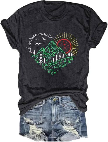 Womens Boho Floral Shirt Vintage Flower Graphic Tee T-Shirt Summer Short Sleeve T Shirts Cute T Shirt Tops in Saudi Arabia