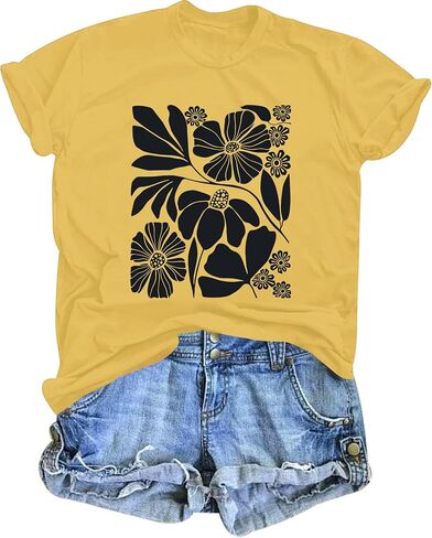 Womens Boho Floral Shirt Vintage Flower Graphic Tee T-Shirt Summer Short Sleeve T Shirts Cute T Shirt Tops in Saudi Arabia