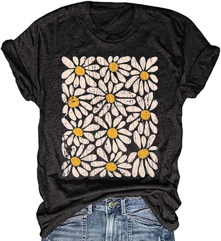 Womens Boho Floral Shirt Vintage Flower Graphic Tee T-Shirt Summer Short Sleeve T Shirts Cute T Shirt Tops in Saudi Arabia
