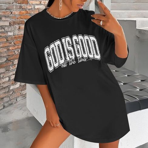 Christian T Shirts for Women God is Good Shirt Oversized Jesus Religious Faith Inspirational Tshirts Bible Verse Tops in Saudi Arabia