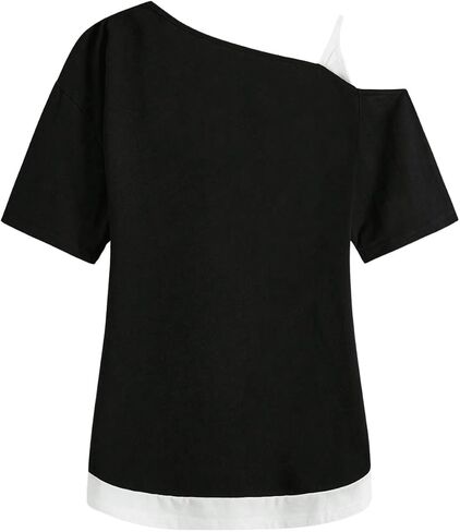 SOLY HUX Women's Gothic Grunge Cold Shoulder Short Sleeve T Shirts 2 in 1 Asymmetrical Tee Tops in Saudi Arabia