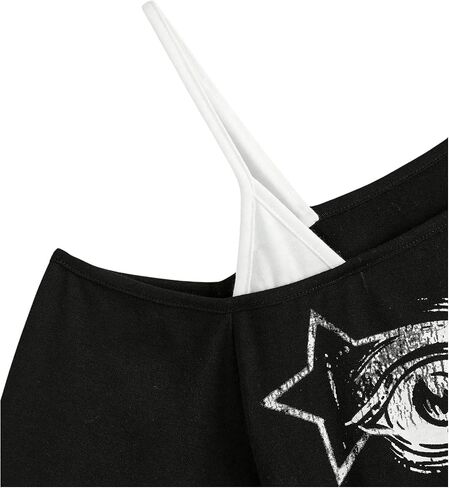 SOLY HUX Women's Gothic Grunge Cold Shoulder Short Sleeve T Shirts 2 in 1 Asymmetrical Tee Tops in Saudi Arabia