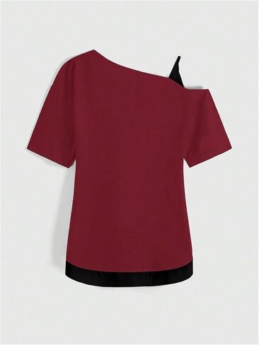 SOLY HUX Women's Gothic Grunge Cold Shoulder Short Sleeve T Shirts 2 in 1 Asymmetrical Tee Tops in Saudi Arabia