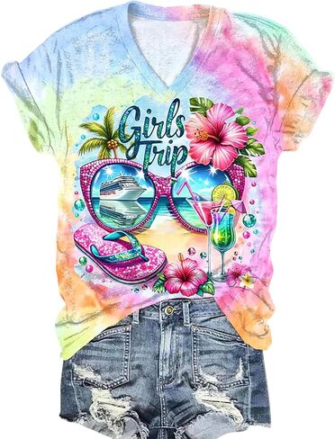 Bomerytoo Girls Trip 2025 قميص للنساء الرحلات الاستوائية الرحلية TIE T-Shirt أشجار النخيل الأشجار الشمسية in Saudi Arabia