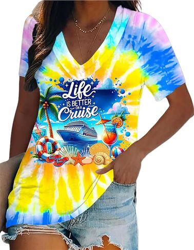 Bomerytoo Girls Trip 2025 قميص للنساء الرحلات الاستوائية الرحلية TIE T-Shirt أشجار النخيل الأشجار الشمسية in Kuwait