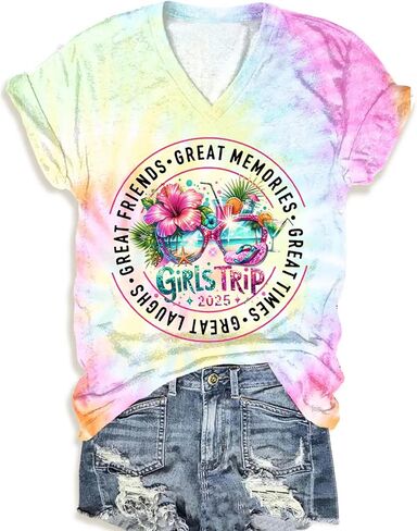 Bomerytoo Girls Trip 2025 قميص للنساء الرحلات الاستوائية الرحلية TIE T-Shirt أشجار النخيل الأشجار الشمسية in Kuwait