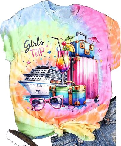 Bomerytoo Girls Trip 2025 قميص للنساء الرحلات الاستوائية الرحلية TIE T-Shirt أشجار النخيل الأشجار الشمسية in Kuwait