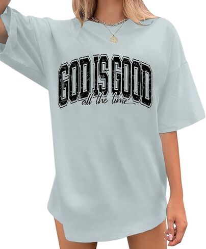 Christian T Shirts for Women God is Good Shirt Oversized Jesus Religious Faith Inspirational Tshirts Bible Verse Tops in Saudi Arabia