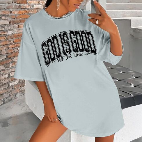 Christian T Shirts for Women God is Good Shirt Oversized Jesus Religious Faith Inspirational Tshirts Bible Verse Tops in Saudi Arabia