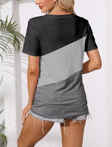 Minetom Women's T Shirts Short Sleeve Color Block/Solid Tops Casual Summer Tees in Kuwait
