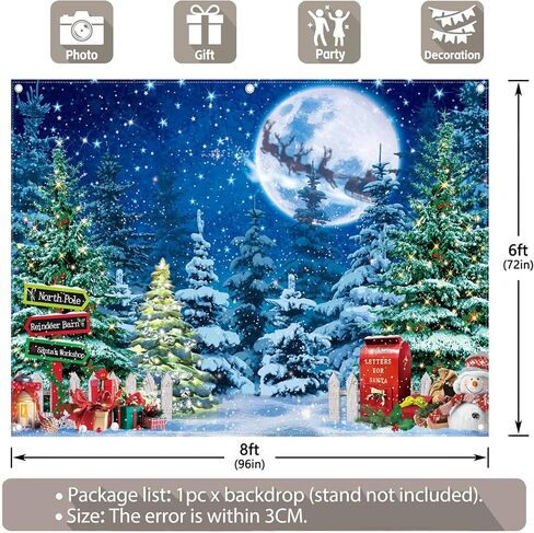 10x8ft North Pole Photography Backdrop Christmas Winter Scene Night Snow Background Xmas Tree Fairytale Forest Photo Supplies Shooting Banner in Saudi Arabia