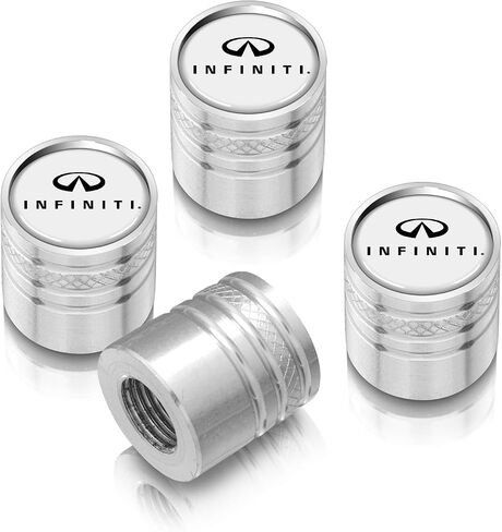 for Infiniti Logo White on Silver Aluminum Cylinder-Style Tire Valve Stem Caps in Saudi Arabia