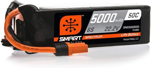 Spektrum Smart RC LiPo Battery Pack: 5000mAh 6S 22.2V 100C, IC5 Connectors (EC5 Compatible), SPMX50006S100, Black in Saudi Arabia