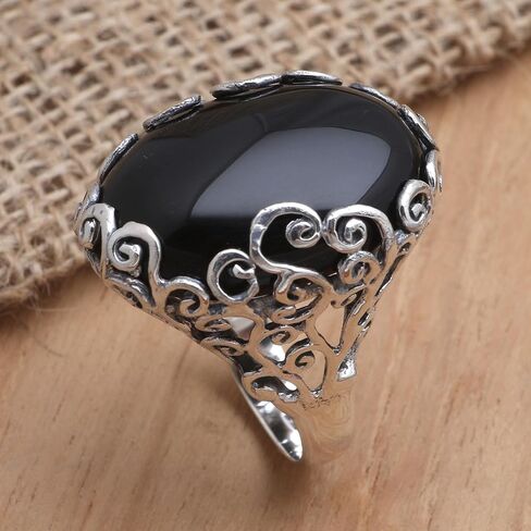 Novica Artisan Handmade Onyx Cocktail Ring للجنسين. in Saudi Arabia