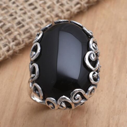 Novica Artisan Handmade Onyx Cocktail Ring للجنسين. in Saudi Arabia