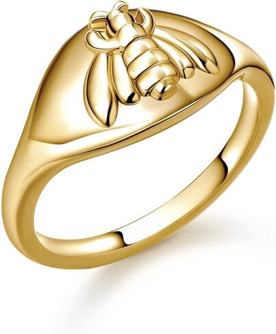 Drawelry Bee Butterfly Signet Ring: Dainty Unique Trendy Birthday Halloween Simple Minimalistic Statement Honeybee Finger Rings Wedding Promise Jewelry Gift for Women Men in Kuwait