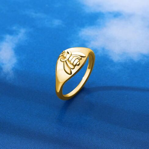 Drawelry Bee Butterfly Signet Ring: Dainty Unique Trendy Birthday Halloween Simple Minimalistic Statement Honeybee Finger Rings Wedding Promise Jewelry Gift for Women Men in Kuwait