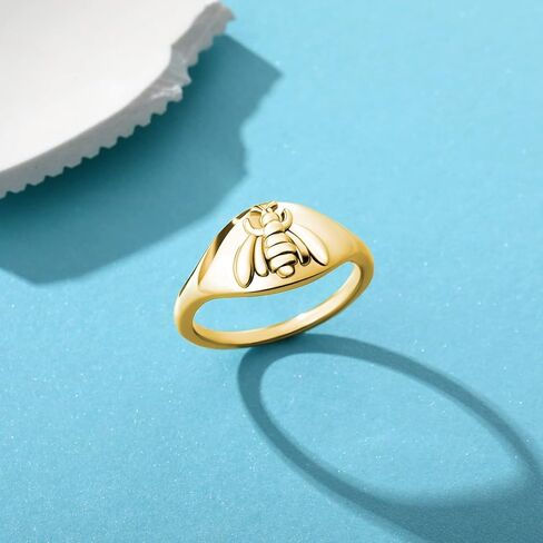 Drawelry Bee Butterfly Signet Ring: Dainty Unique Trendy Birthday Halloween Simple Minimalistic Statement Honeybee Finger Rings Wedding Promise Jewelry Gift for Women Men in Kuwait