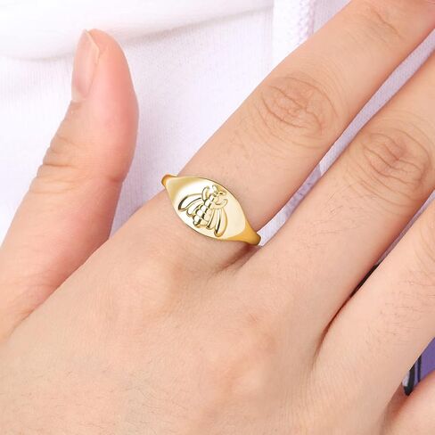 Drawelry Bee Butterfly Signet Ring: Dainty Unique Trendy Birthday Halloween Simple Minimalistic Statement Honeybee Finger Rings Wedding Promise Jewelry Gift for Women Men in Kuwait