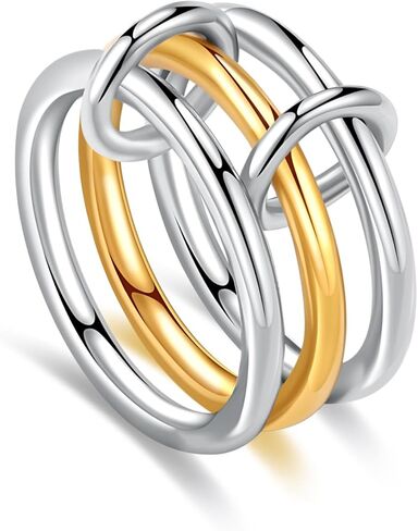 MQV اثنين من نغمة رابط حلقات متشابكة الحلقة الذهب الفضة الفضة Zirconia بيان حلقة المكدس الحد الأقصى للنساء عشاق الرجال in Kuwait