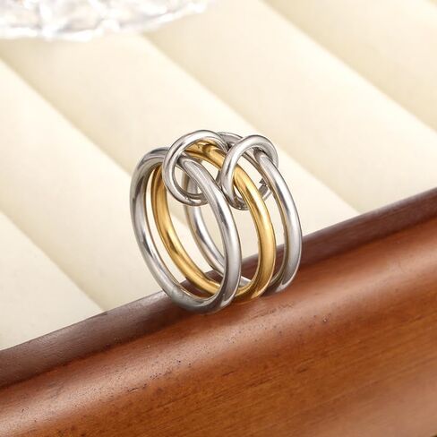 MQV اثنين من نغمة رابط حلقات متشابكة الحلقة الذهب الفضة الفضة Zirconia بيان حلقة المكدس الحد الأقصى للنساء عشاق الرجال in Kuwait