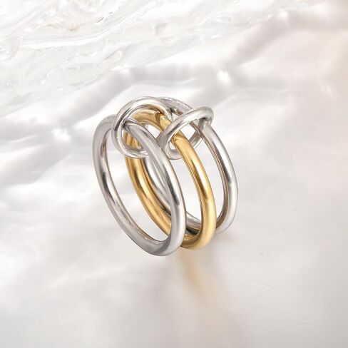 MQV اثنين من نغمة رابط حلقات متشابكة الحلقة الذهب الفضة الفضة Zirconia بيان حلقة المكدس الحد الأقصى للنساء عشاق الرجال in Kuwait