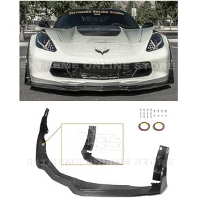 Replacement for 2014-2019 Corvette C7 All Models | Z06 Stage 3 Front Bumper Lip Splitter with Side Extension Winglets Pair (ABS Plastic - Painted Carbon Flash Metallic) in Kuwait