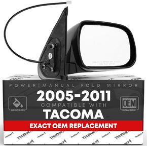 Driver Side Mirror Replacement - Compatible with 2005-2011 Toyota Tacoma - Powered Adjustment, Manual Folding, Flat Glass - Smooth Black, 5H3P - OEM 8794004190C0, TO1320203, 9551542 in Saudi Arabia