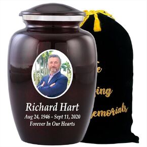 Personalized Photo Cremation Urns for Adult Ashes Male Female - 200lbs Custom Photo Burial Urns for Human Ashes - Engraved Handcrafted Funeral Decorative Urns for Adult with Velvet Bag, Purple in Saudi Arabia