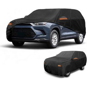 Car Cover Waterproof All Weather Sun Rain Protection Full Exterior Cover for Toyota Grand Highlander 190T-PU Black with Left Side Zippers in Saudi Arabia