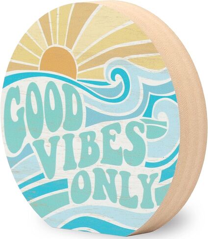 Open Road Brands Good Vibes Only Chunky Wood Block Sign - Retro Beach Themed Decor - Hang or Display on Desk, Dresser or Counter in Saudi Arabia