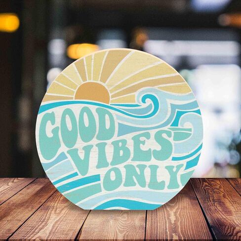 Open Road Brands Good Vibes Only Chunky Wood Block Sign - Retro Beach Themed Decor - Hang or Display on Desk, Dresser or Counter in Saudi Arabia