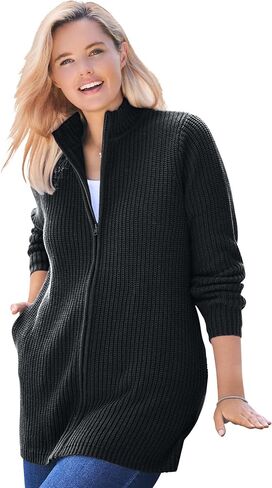 Woman Within Plus Size Zip Front Shaker Cardigan in Saudi Arabia
