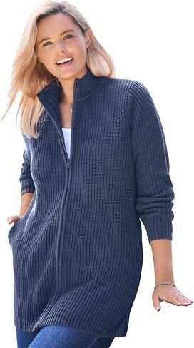 Woman Within Plus Size Zip Front Shaker Cardigan in Saudi Arabia