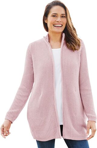 Woman Within Plus Size Zip Front Shaker Cardigan in Saudi Arabia
