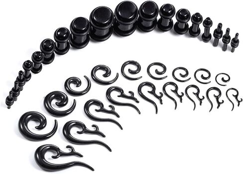 BodyJ4You Black Plugs Kit with Spiral and Tribal Tapers Kit 54 pieces Gauges Kit 14G-00G Stretching Set in Saudi Arabia